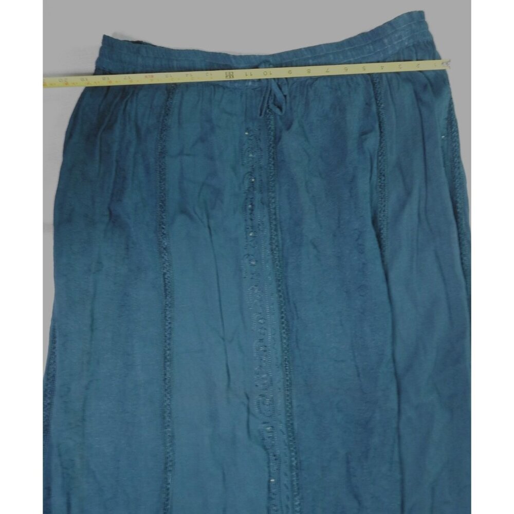 Sahiba Teal Blue Crinkle Maxi Skirt Free Size Boho Embroidered India Viscose - Picture 8 of 11